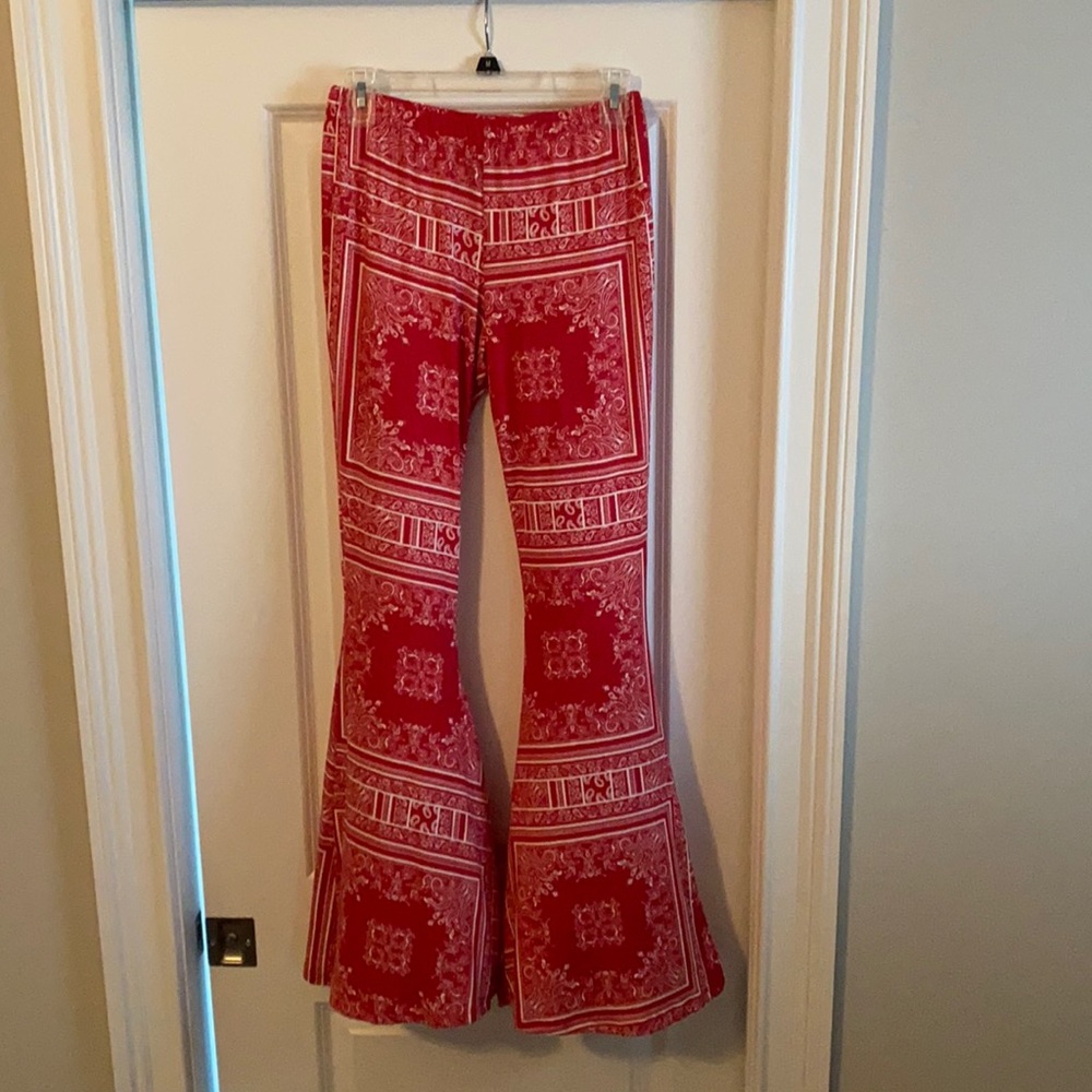 Rad and white patterned disco pants